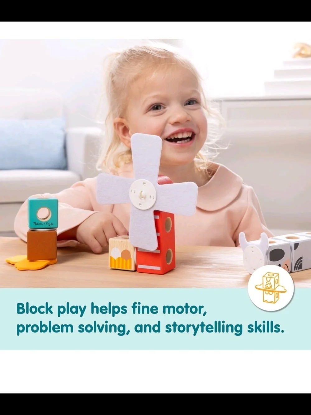 Melissa & Doug Blockables Farm Friends Set - Blue White Orange Teal